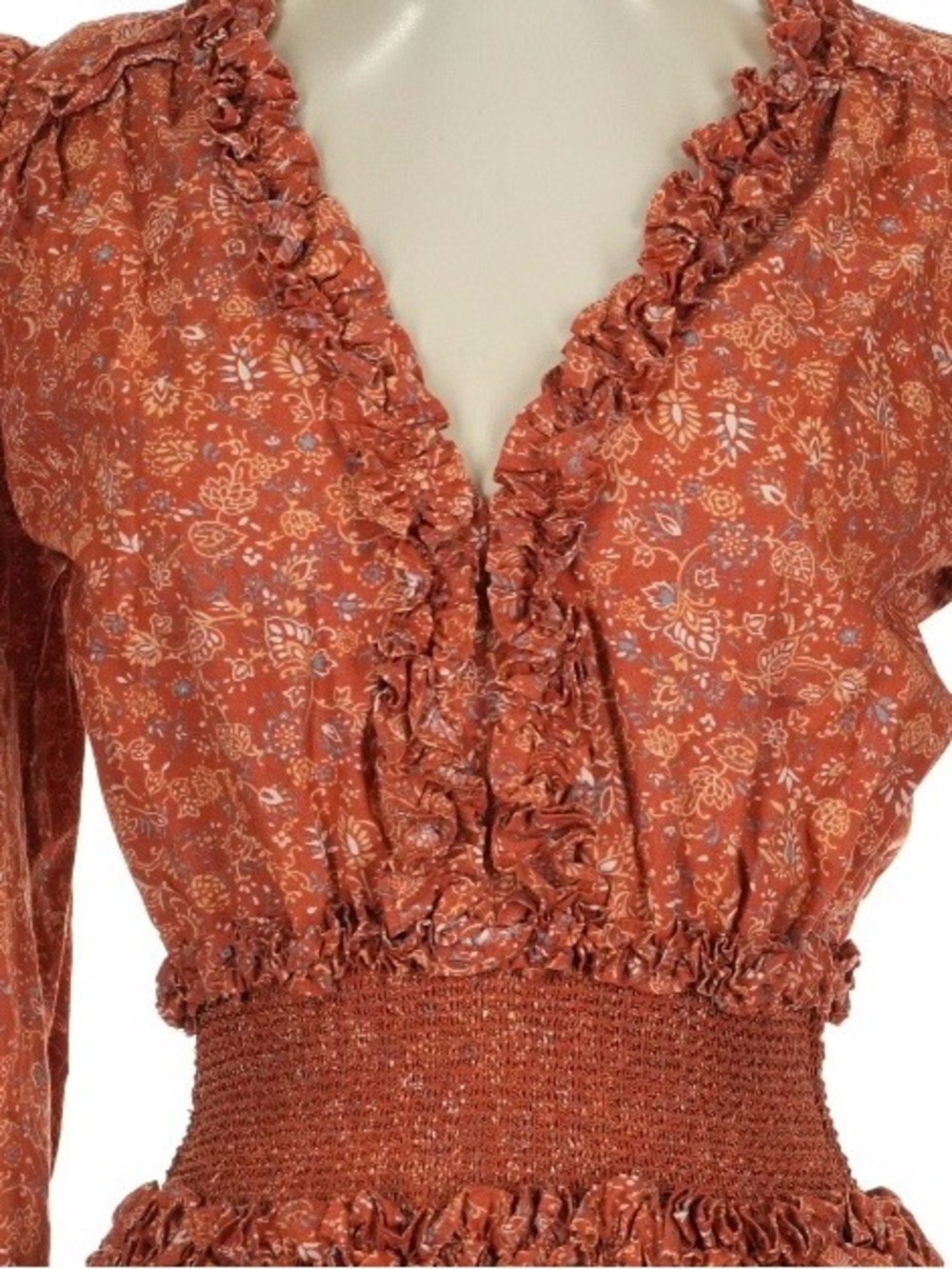 Cleobella Rust-Orange Ruffle Mini Dress - Picture 5 of 8